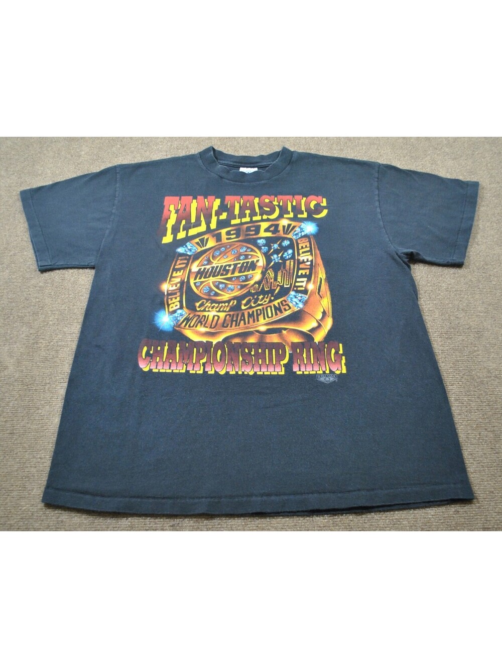 Houston Rockets 1994 NBA Champions Basketball 90s Vintage Black Ring Shirt Large